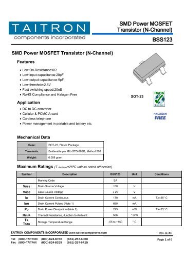 BSS123 SMD Power MOSFET Transistor (N-Channel) - Taitron ...
