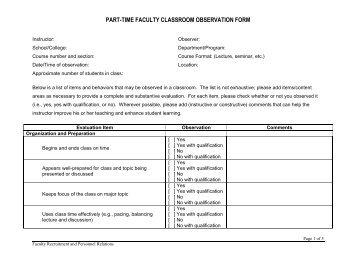 Classroom Observation Form