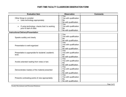 Classroom Observation Form
