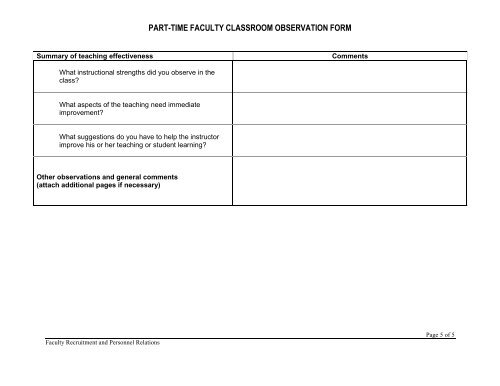 Classroom Observation Form