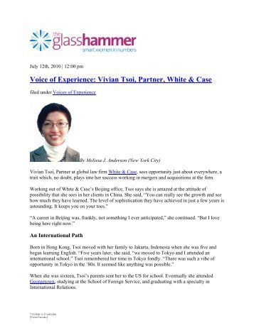 Voice of Experience: Vivian Tsoi, Partner, White & Case