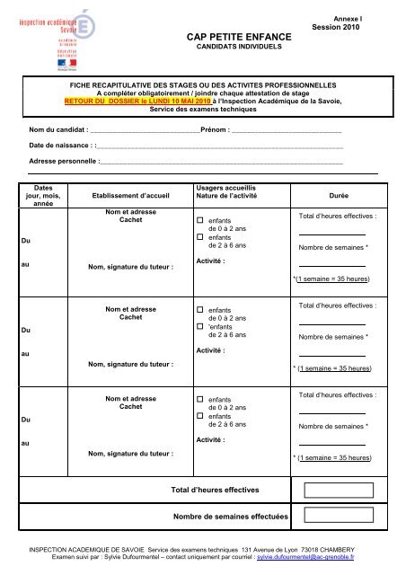 2bis FICHES stages CAP Petite Enfance - Inspection académique ...