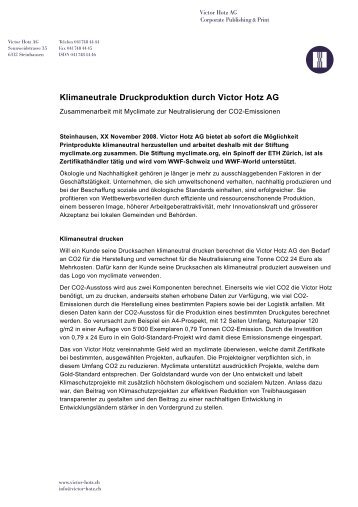 Klimaneutrale Druckproduktion durch Victor Hotz AG