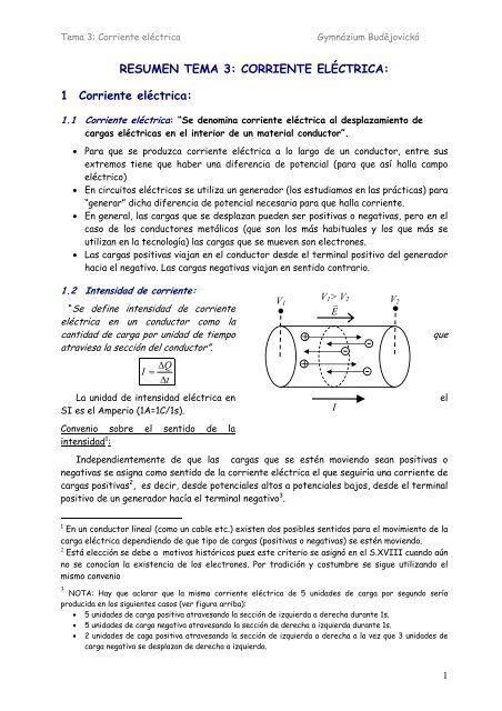 RESUMEN TEMA 3: CORRIENTE ELÃ‰CTRICA: 1 Corriente elÃ©ctrica ...