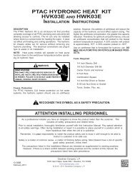 PTAC HYDRONIC HEAT KIT HVK03E AND HWK03E - Amana PTAC