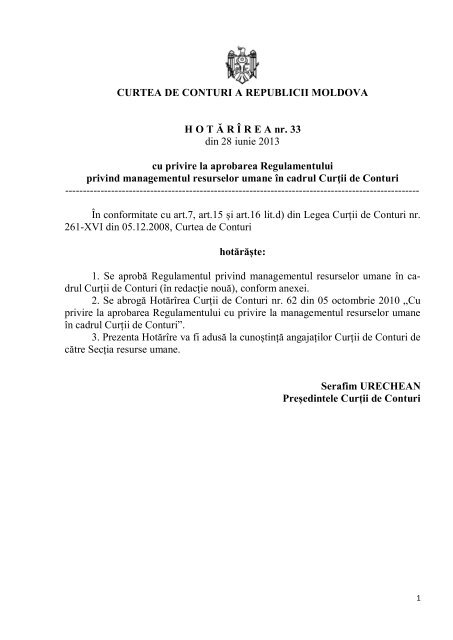 Regulamentul Privind La Managementul Resurselor Umane In Cadrul