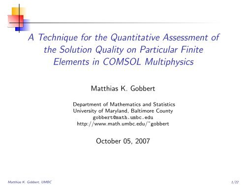 Slides - Department of Mathematics and Statistics - UMBC