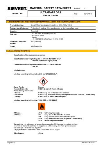 MATERIAL SAFETY DATA SHEET Revision: - Sievert AB