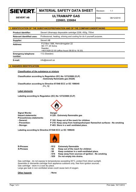 MATERIAL SAFETY DATA SHEET Revision: - Sievert AB
