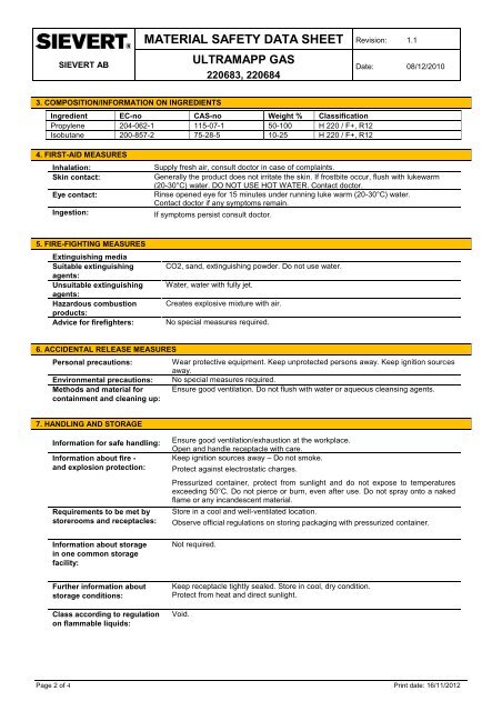 MATERIAL SAFETY DATA SHEET Revision: - Sievert AB