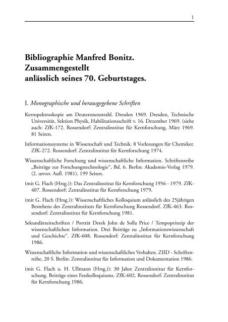 Bibliographie Manfred Bonitz. Zusammengestellt anlÃƒÂ¤sslich seines ...