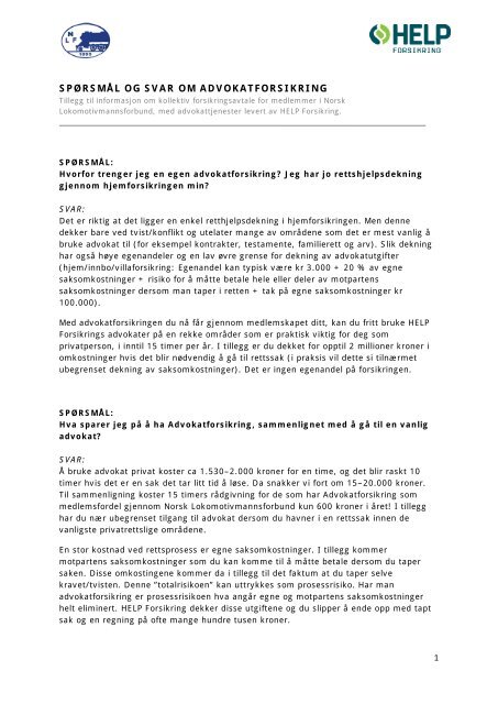 SPÃRSMÃL OG SVAR OM ADVOKATFORSIKRING - Norsk ...