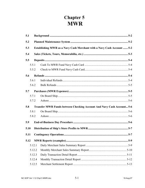 Navy Cash Standard Operating Procedures - Financial Management ...