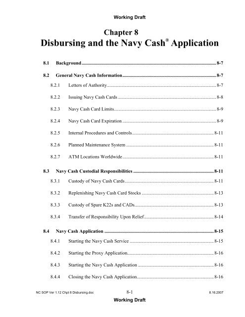 Navy Cash Standard Operating Procedures - Financial Management ...