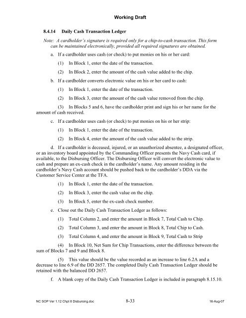 Navy Cash Standard Operating Procedures - Financial Management ...