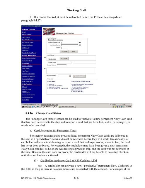 Navy Cash Standard Operating Procedures - Financial Management ...