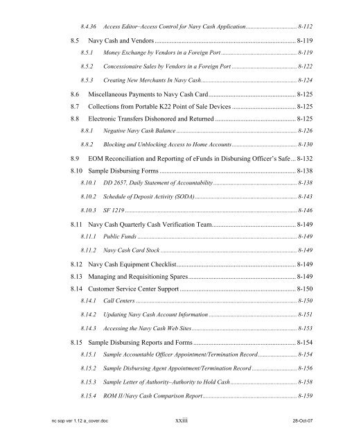 Navy Cash Standard Operating Procedures - Financial Management ...