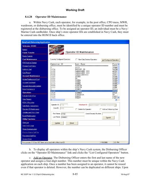 Navy Cash Standard Operating Procedures - Financial Management ...