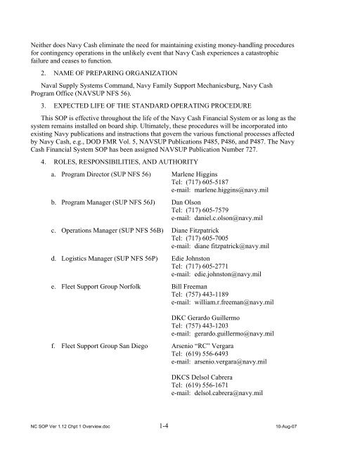 Navy Cash Standard Operating Procedures - Financial Management ...