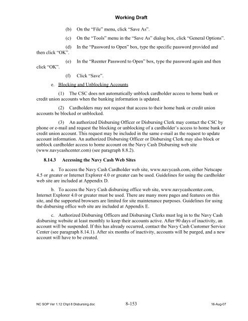 Navy Cash Standard Operating Procedures - Financial Management ...