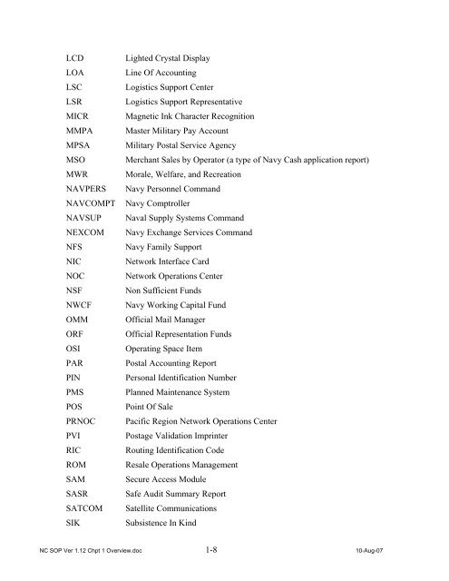 Navy Cash Standard Operating Procedures - Financial Management ...