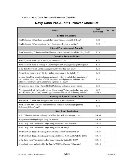 Navy Cash Standard Operating Procedures - Financial Management ...