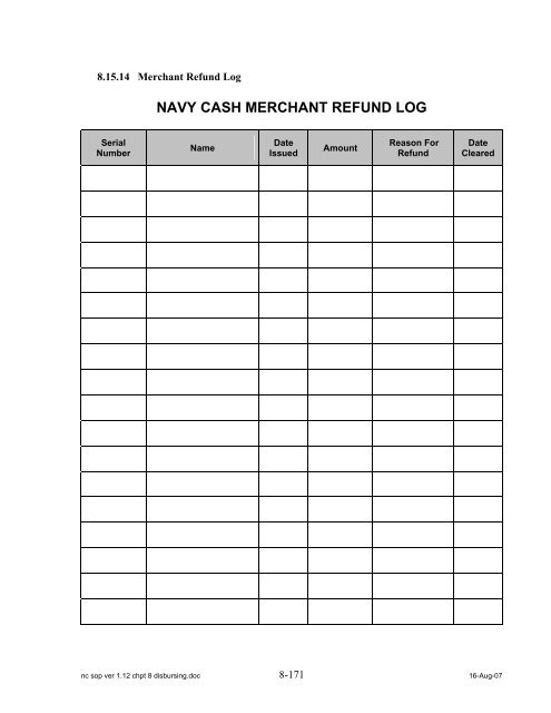 Navy Cash Standard Operating Procedures - Financial Management ...