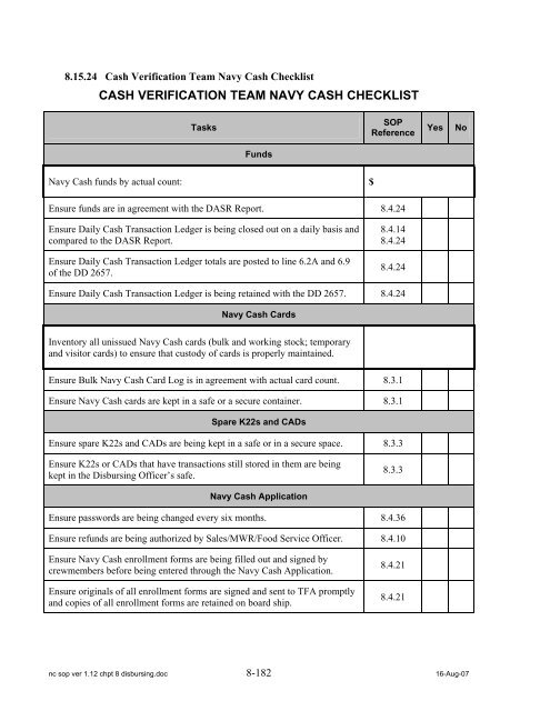 Navy Cash Standard Operating Procedures - Financial Management ...