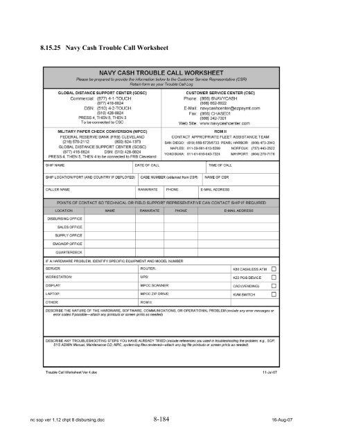 Navy Cash Standard Operating Procedures - Financial Management ...