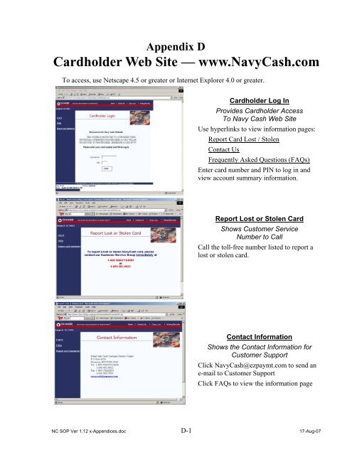 Navy Cash Standard Operating Procedures - Financial Management ...