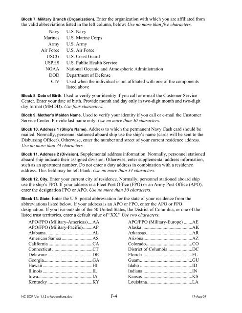 Navy Cash Standard Operating Procedures - Financial Management ...