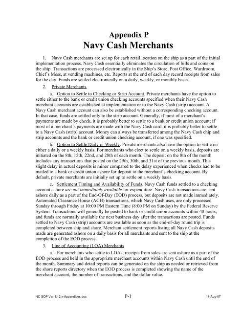 Navy Cash Standard Operating Procedures - Financial Management ...