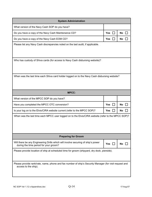 Navy Cash Standard Operating Procedures - Financial Management ...