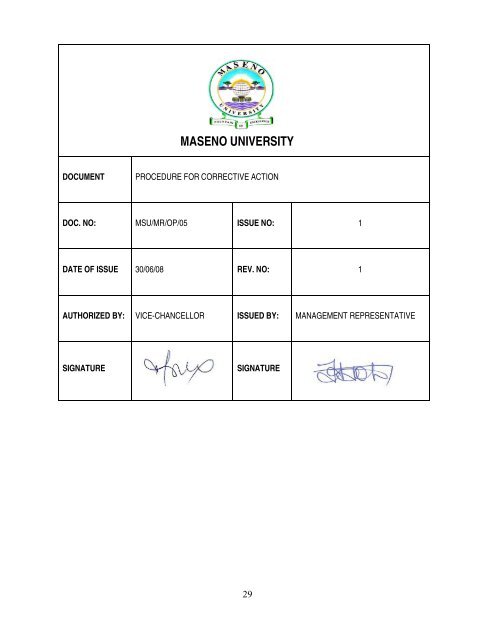 MSU OP 5 Procedure for Corrective Action - Maseno University