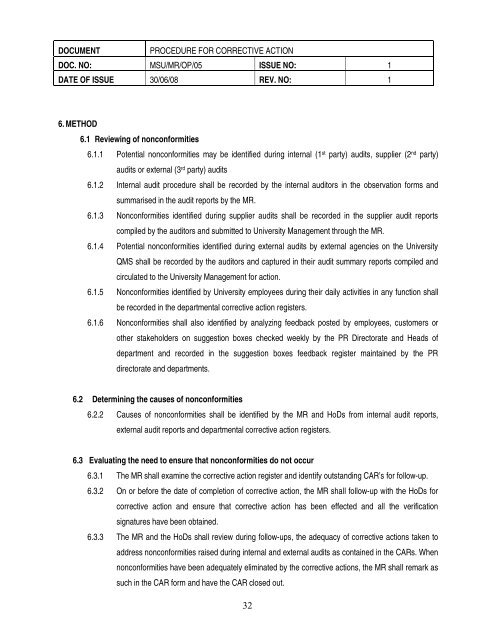 MSU OP 5 Procedure for Corrective Action - Maseno University