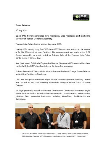 Press Release 5th July 2011 Open IPTV Forum announce new ...