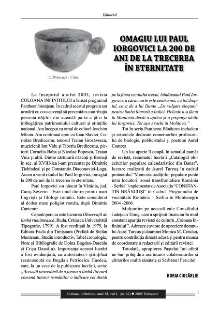 Revista Coloana Infinitului nr. 64 - Brancusi