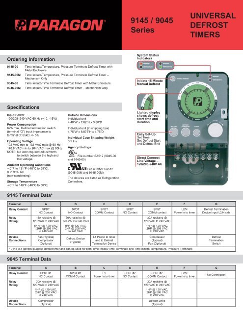 UNIVERSAL DEFROST TIMERS 9145 / 9045 Series - Uni-Line