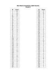 BCA Math Competition 2009 Results Grade 8 ID Score 2 22 4 6 8 28 ...