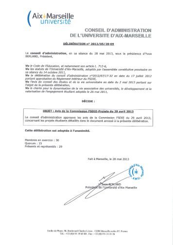 Avis de la Commission FSDIE-projets du 29 avril 2013