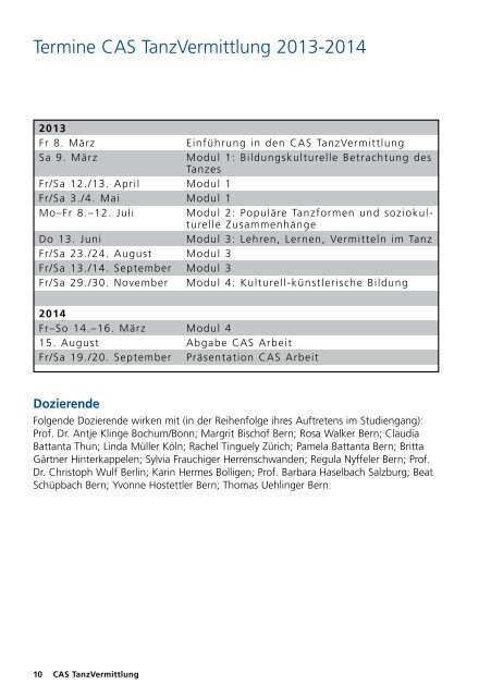 BroschÃ¼re CAS TanzVermittlung (pdf, 321KB) - UniversitÃ¤t Bern