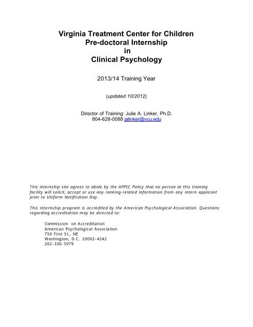 Virginia Treatment Center for Children Pre-doctoral Internship in ...
