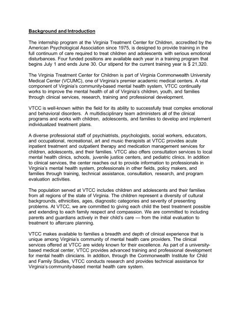 Virginia Treatment Center for Children Pre-doctoral Internship in ...