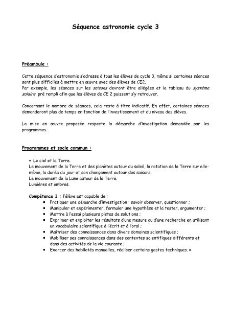 Séquence astronomie cycle 3 - classeelementaire