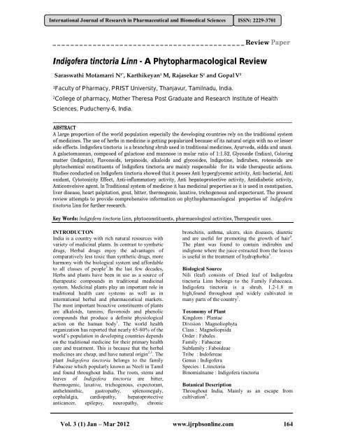 Indigofera tinctoria Linn - A Phytopharmacological Review
