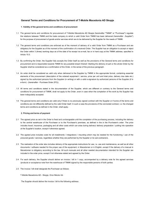 General Terms and Conditions for Procurement of T-Mobile 