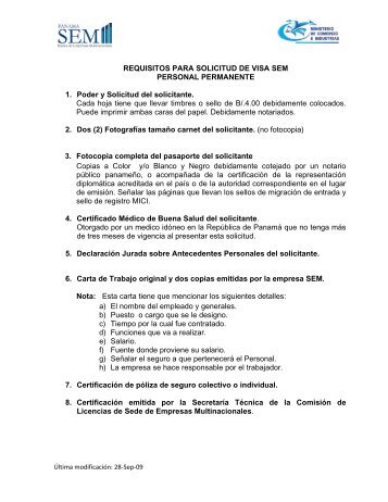 REQUISITOS PARA SOLICITUD DE VISA SEM PERSONAL ...