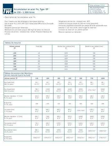 Accumulateur en acier fin, Type: EP de 150 - TWL-Technologie GmbH