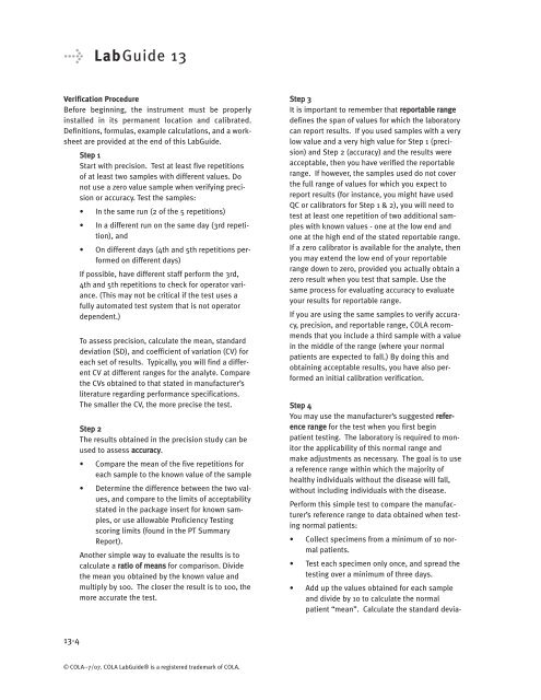 How to Verify Performance Specifications - COLA