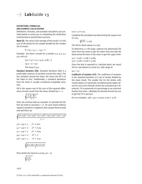 How to Verify Performance Specifications - COLA